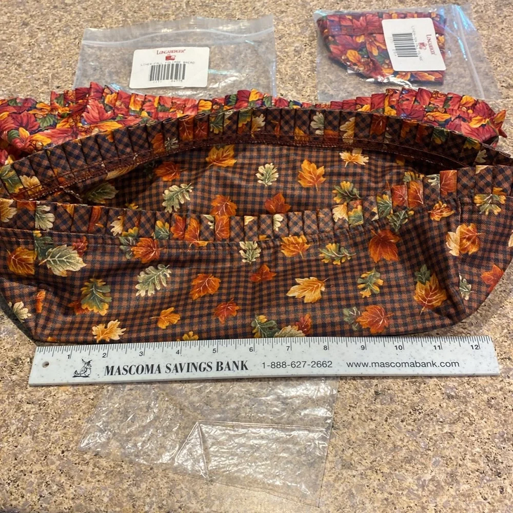 4 Longaberger Fabric Liners Fall Foliage Bread, Tea; Fall Gingham Bread